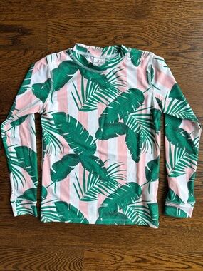 Kids Long Sleeve Rashguard - Pink & Green Tropical Print